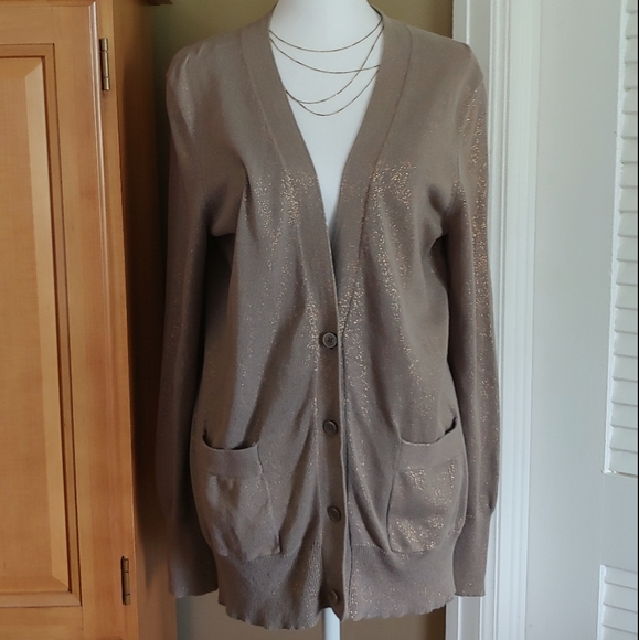 LOFT Sweaters - LOFT Soft Brown with Gold Shimmer Cardigan